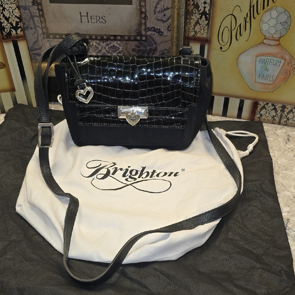 EUC Brighton Nylon With Patent Leather Accents & Croco Flap